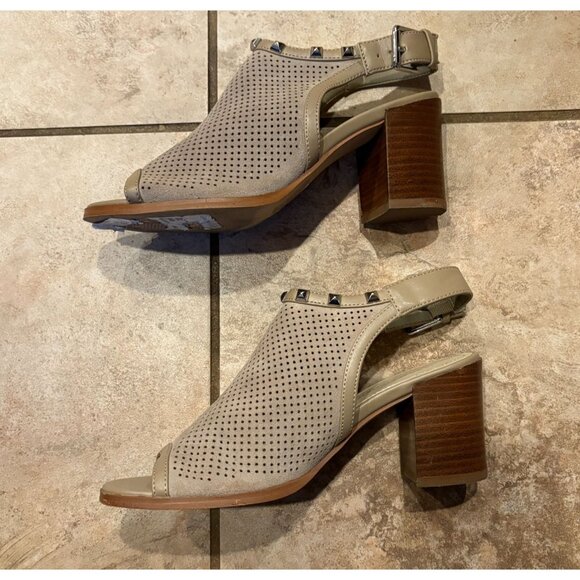 Marc Fisher Parso Suede Studded Wood Block Heel Slingback Taupe Sandals 6.5M - Picture 3 of 10